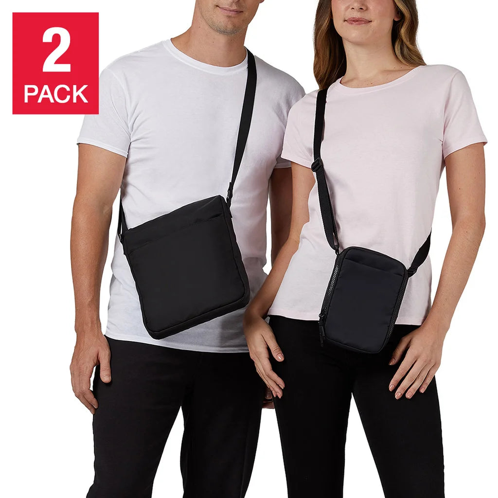 32 Degrees Unisex Crossbody Bag, Black (2-Pack)